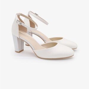 Kailee P- White 'SARAH-W' Satin Wedding Block Heel with Ankle Strap- white satin